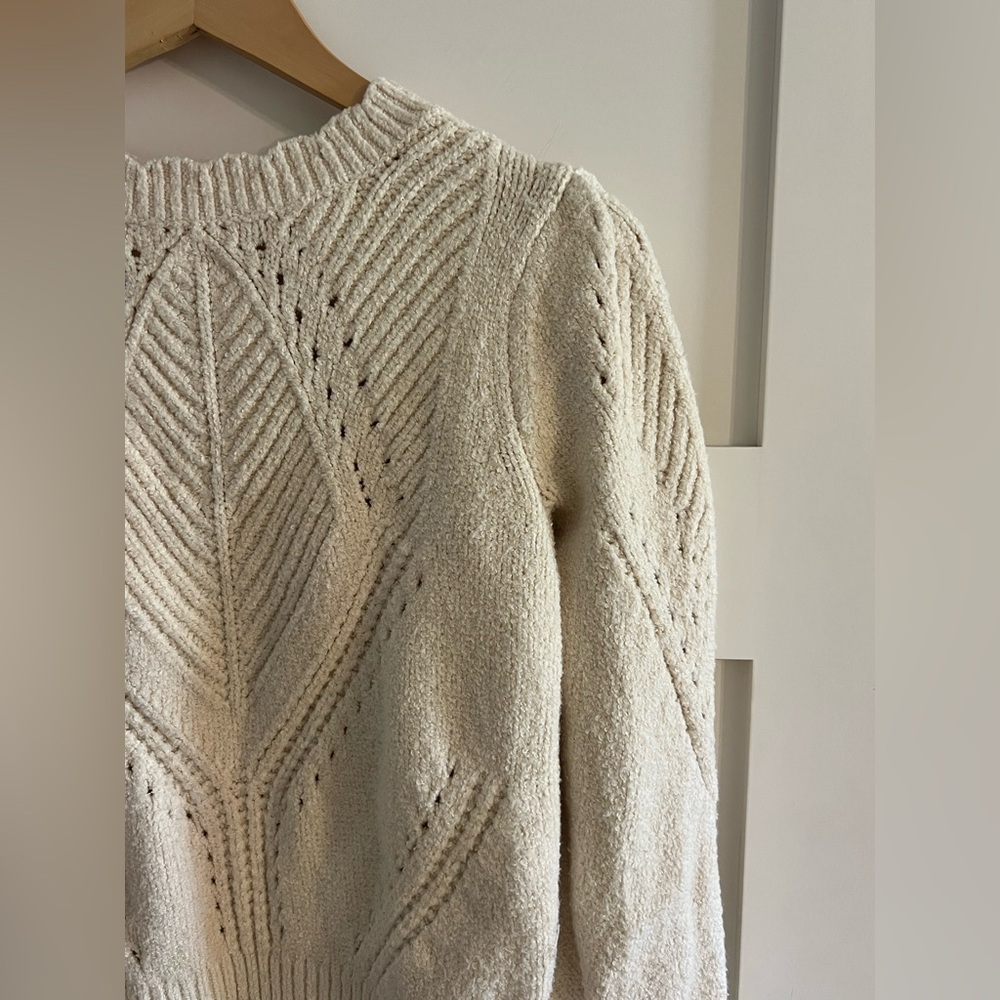 Anthropologie Cream Textured Crewneck Sweater
